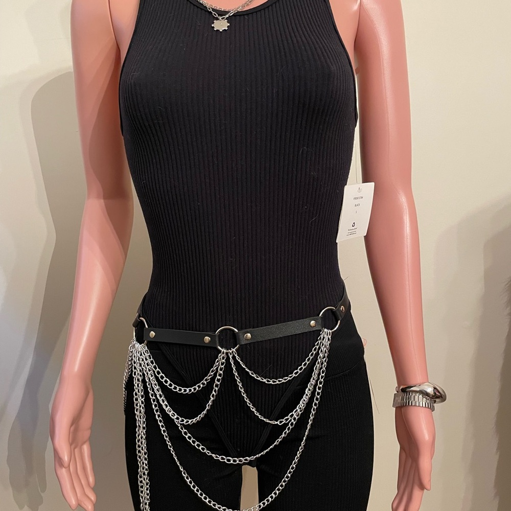 PacSun Black Belt with Silver Chains